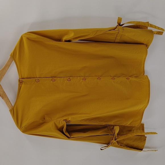 Dalia Mustard Yellow Gold Button Back Blouse Size Small Tie Button Wide Sleeves - Picture 8 of 8